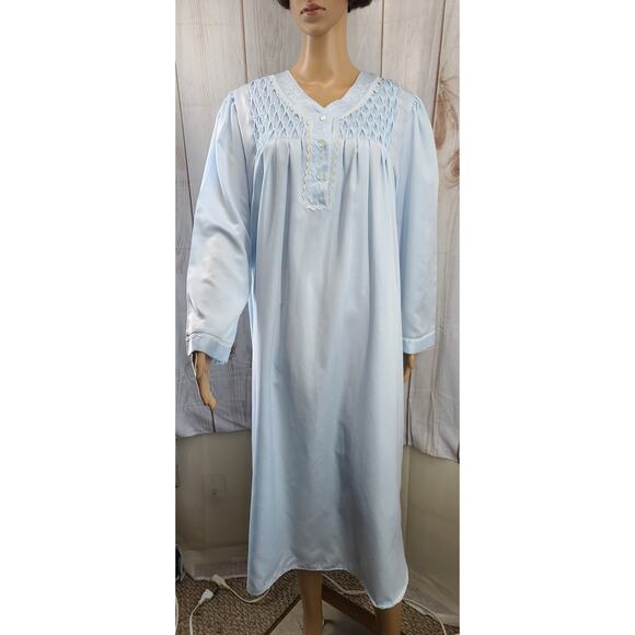 Miss Elaine Women L Midi Nightgown Honeycomb Lace Embroidered Bodice Long Sleeve - Picture 1 of 8